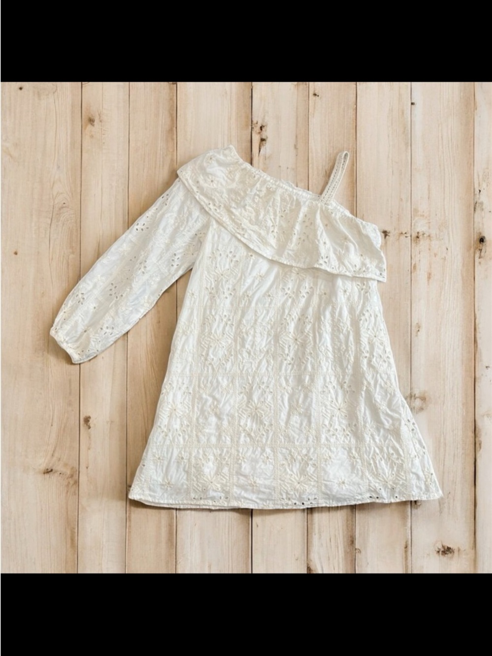 Zara Girls Size 9 White Eyelet One-Shoulder Dress 100% Cotton Lined